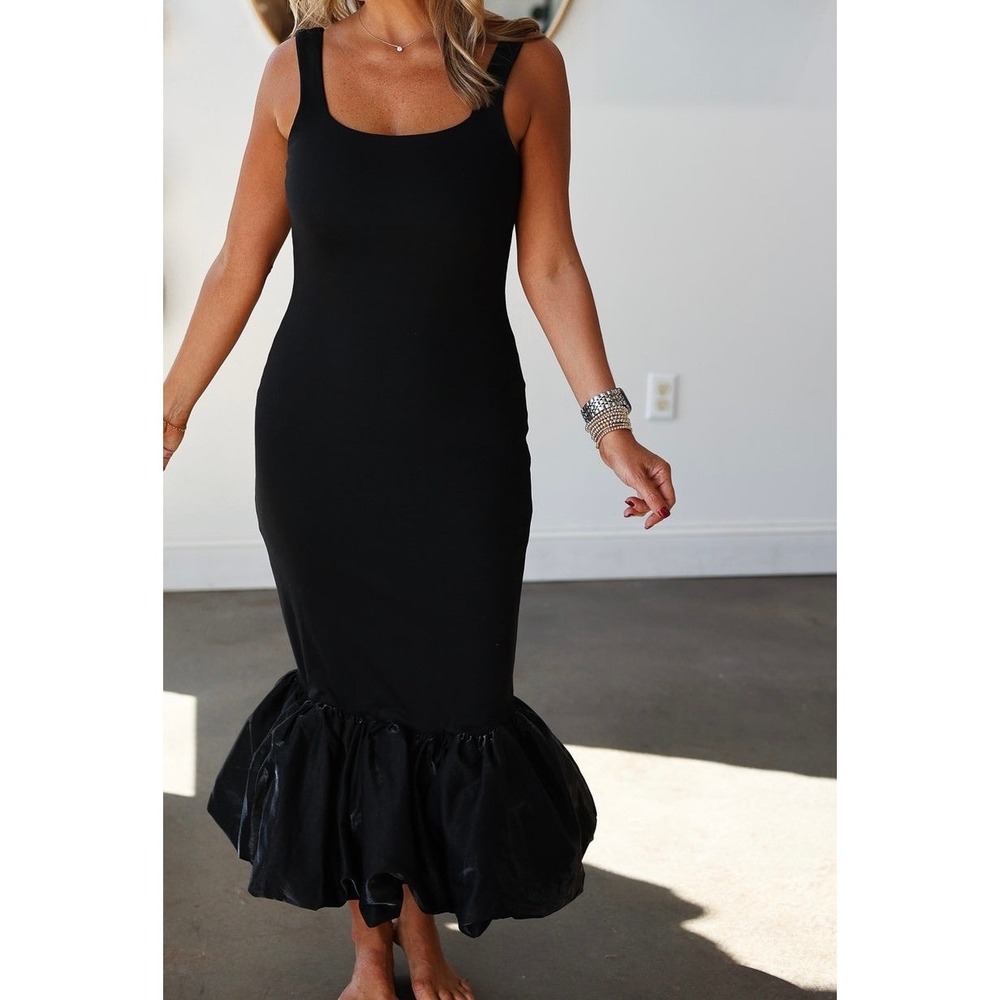 Sofie the Label Black Bodycon Midi Dress Metallic Bubble Hem Mermaid